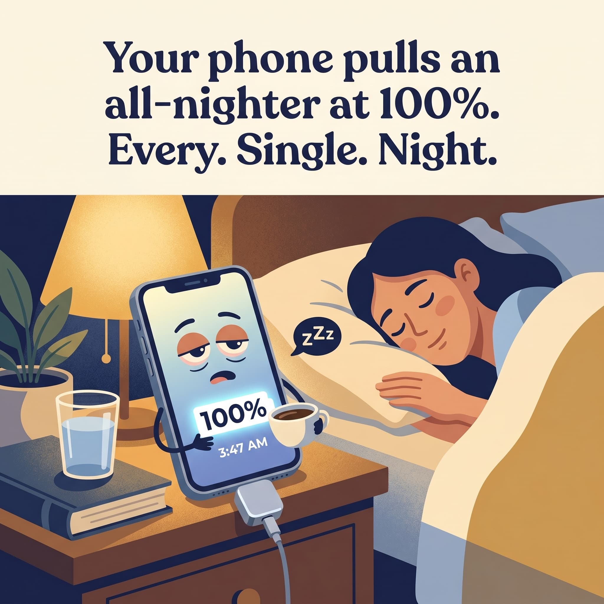 Your phone pulls an all-nighter at 100%. Every single night.